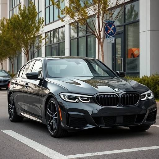 A luxurious black 2024 BMW 3 Series parked on a tree-lined street