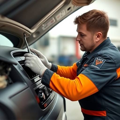 Car air conditioning system being repaired
