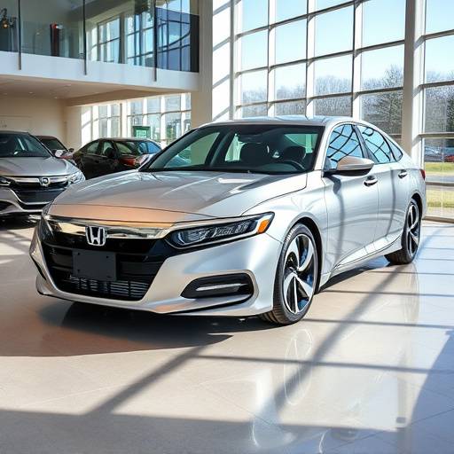 Sleek silver 2023 Honda Accord parked in front of the Auto Haven showroom